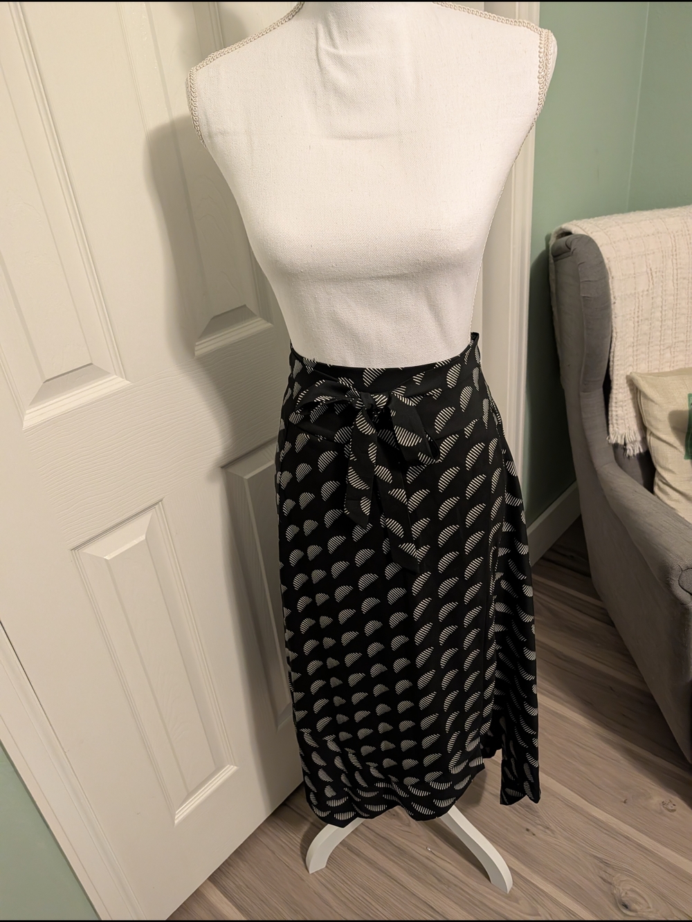Worthington Black Midi Wrap Skirt with White Dot Motif